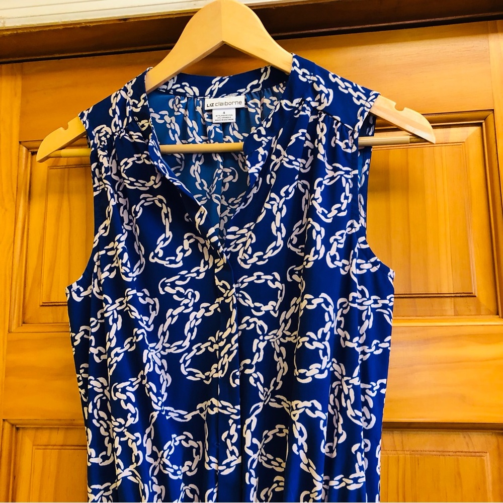 LIZ CLAIBORNE Dress Size 4 / Summer Shirt Dress / Chain Design / V-Neck - Picture 3 of 16